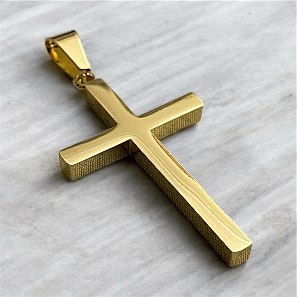 Gold Plated 18K Stainless Steel Men’s 1.54” x 0.98” Cross - Picture 4 of 6
